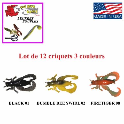 12 criquets 2,5cm 3 couleurs BIG BITE BAITS leurres souples / Mer